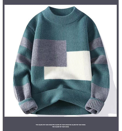 Men Sweaters- Men's Color Block Loose Knit Sweater for Chilly Days- - Chuzko Women Clothing