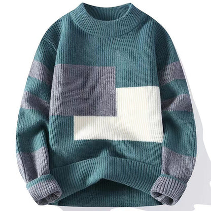 Men Sweaters- Men's Color Block Loose Knit Sweater for Chilly Days- 021 Pearl Green- Chuzko Women Clothing
