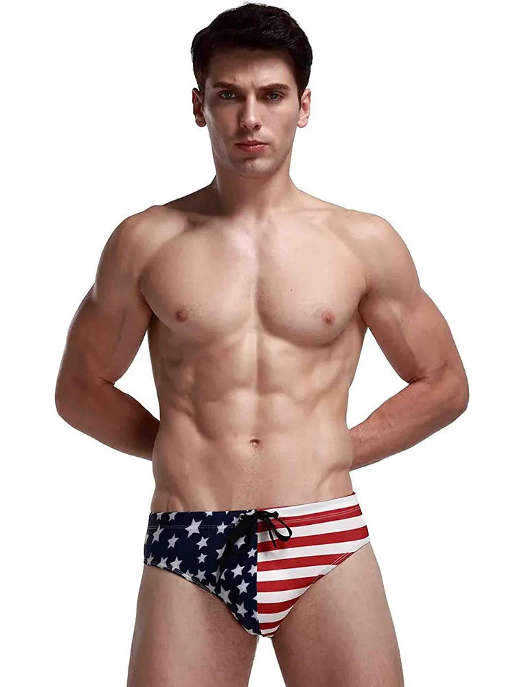 Men Swimwear- Men's Patriotic Swimwear for Poolside and Beach Fun- American Flag Print- Chuzko Women Clothing