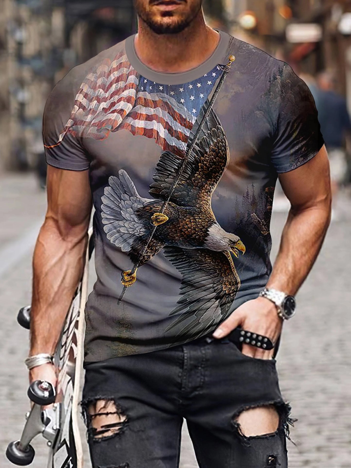 Men Tees- Essential Patriotic Tee for Every American - T-Shirt for National Holidays- - Chuzko Women Clothing