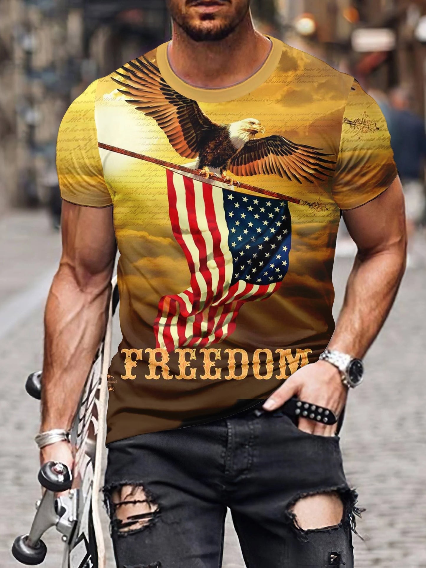 Men Tees- Essential Patriotic Tee for Every American - T-Shirt for National Holidays- Black- Chuzko Women Clothing