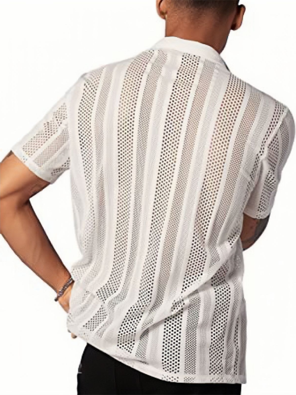 Men Tops- Summer Look Hollow Knitting Button-Up Shirt for Men- - Chuzko Women Clothing