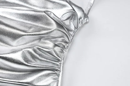 Elegantes, metallisches Meerjungfrauen-Maxikleid mit Wasserfallausschnitt und tiefem Rückenausschnitt