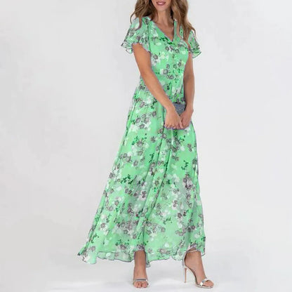 Midi Dresses- Floral Midi Dress for Spring Weddings & Garden Parties!- Green- Chuzko Women Clothing