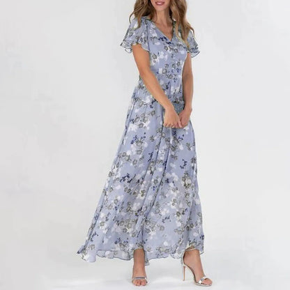 Midi Dresses- Floral Midi Dress for Spring Weddings & Garden Parties!- Purple- Chuzko Women Clothing