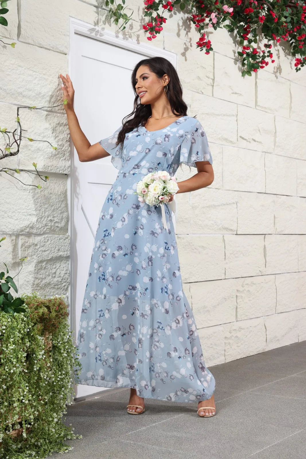 Midi Dresses- Floral Midi Dress for Spring Weddings & Garden Parties!- - Chuzko Women Clothing