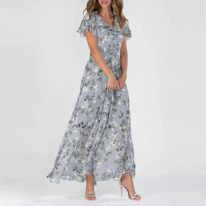 Midi Dresses- Floral Midi Dress for Spring Weddings & Garden Parties!- Light Blue- Chuzko Women Clothing
