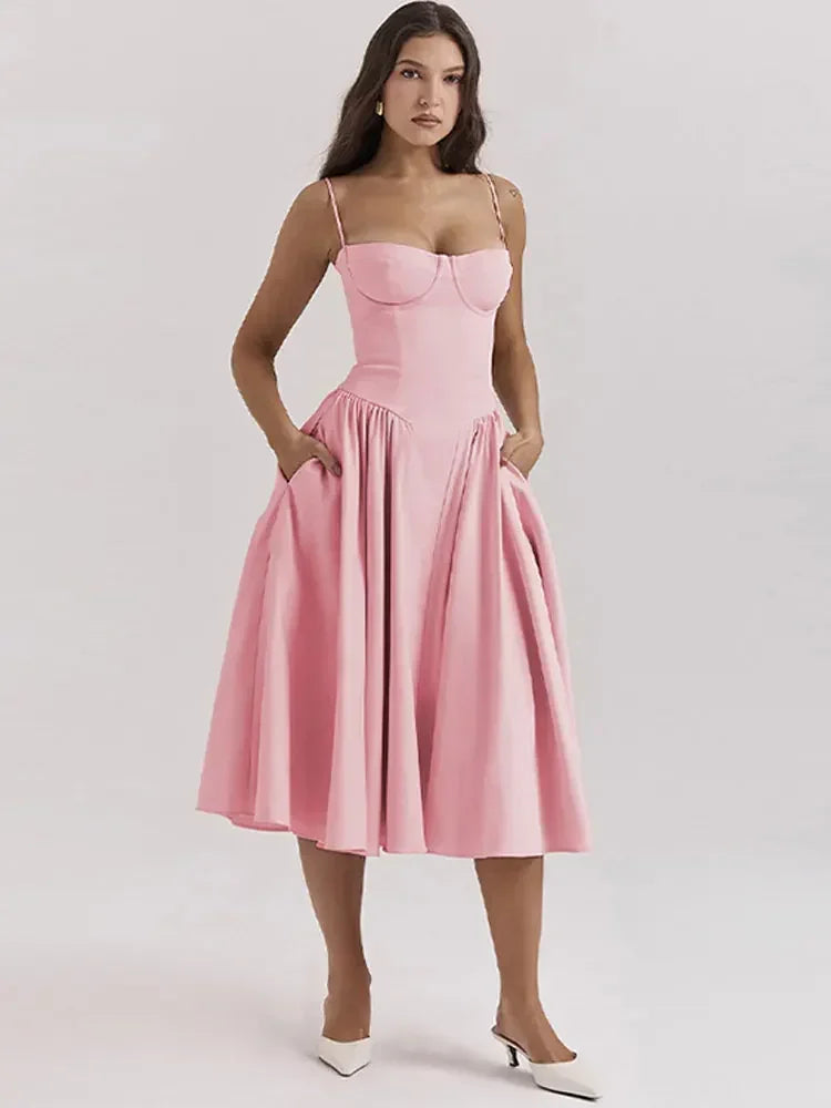 Midi Dresses- Sweetheart Fit & Flare Dress for Summer Celebrations & Holidays- - Chuzko Women Clothing