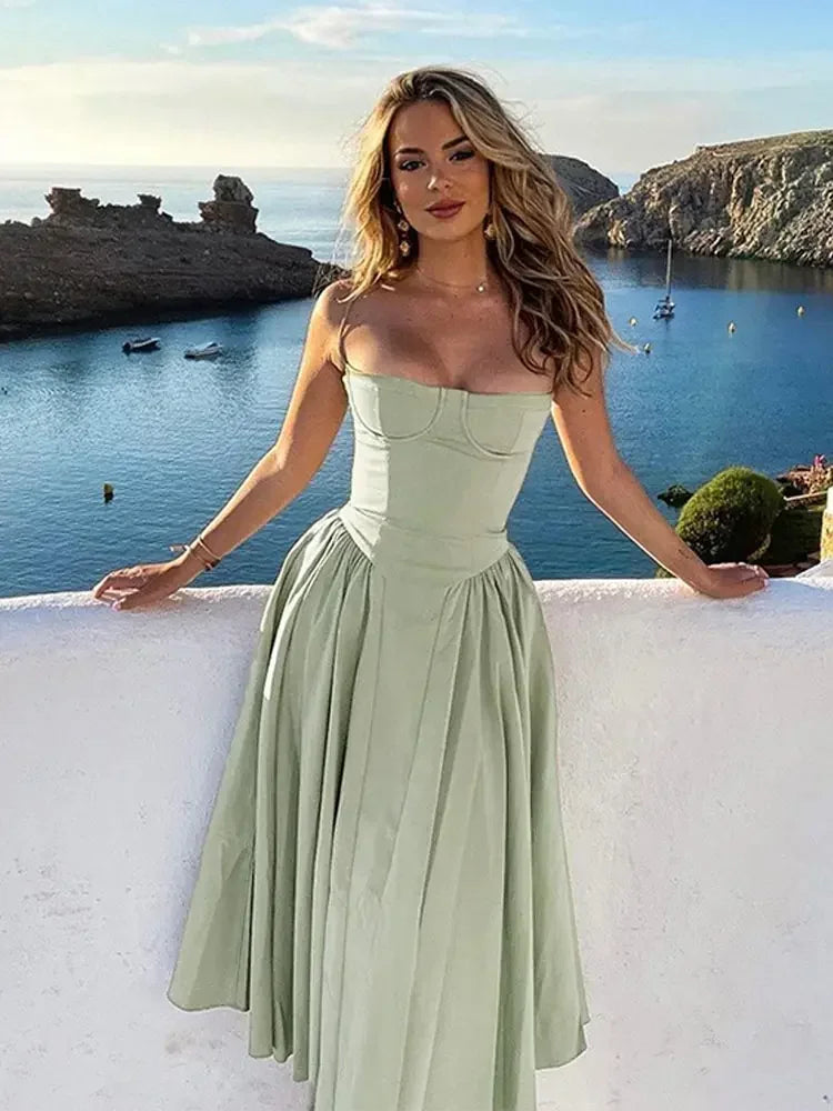 Midi Dresses- Sweetheart Fit & Flare Dress for Summer Celebrations & Holidays- - Chuzko Women Clothing