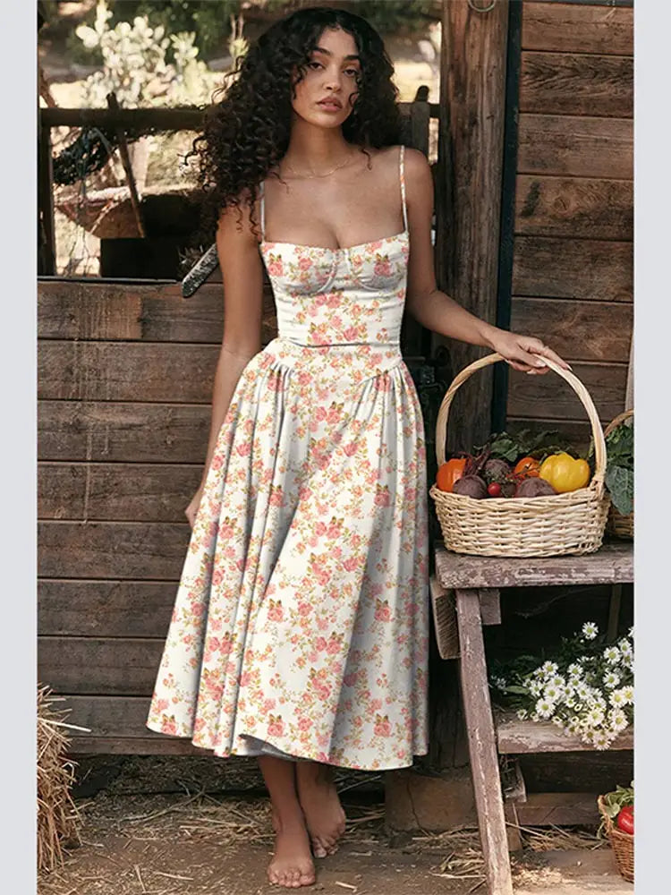 Midi Dresses- Sweetheart Fit & Flare Dress for Summer Celebrations & Holidays- Printed- Chuzko Women Clothing