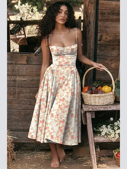 Midi Dresses- Sweetheart Fit & Flare Dress for Summer Celebrations & Holidays- Printed- Chuzko Women Clothing