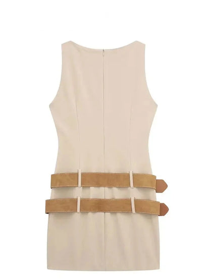 Bodycon Mini Dress with Double Belts for Summer Cocktail Parties