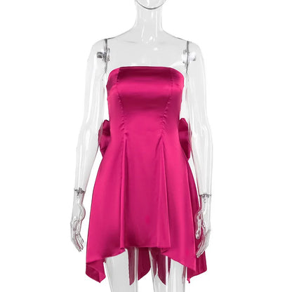 Mini Dresses- Bow Back Silk Dress for Wedding Receptions- - Chuzko Women Clothing