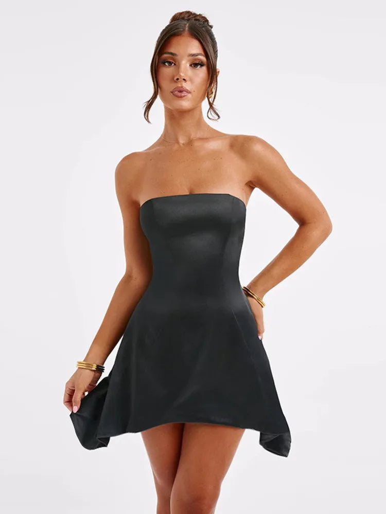 Mini Dresses- Bow Back Silk Dress for Wedding Receptions- - Chuzko Women Clothing