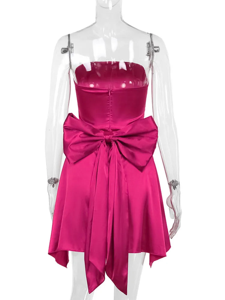 Mini Dresses- Bow Back Silk Dress for Wedding Receptions- - Chuzko Women Clothing