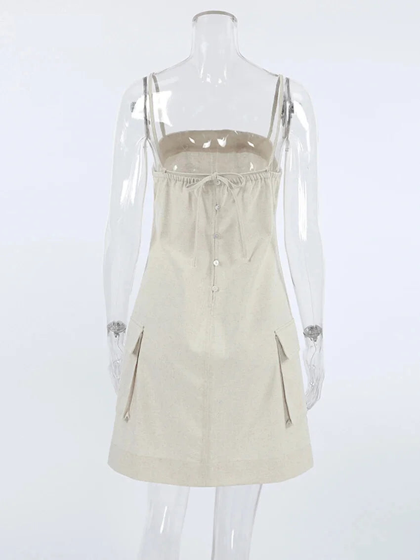 Cotton Linen Cami Dress with Cargo Pockets