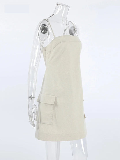 Camisole-Kleid aus Baumwollleinen mit Cargotaschen