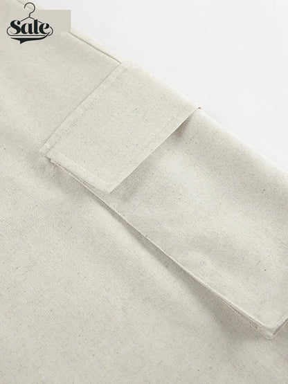 Robe caraco en lin et coton avec poches cargo