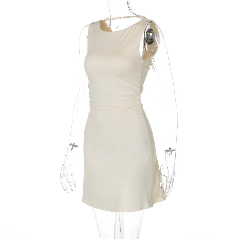 Mini Dresses- Cowl Back Curve-Loving Summer Mini Dress- - Chuzko Women Clothing
