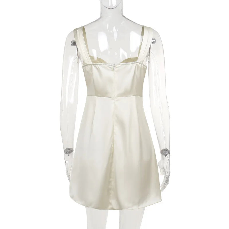 Mini Dresses- Elegant Cream A-Line Mini Dress for Cocktails- - Chuzko Women Clothing