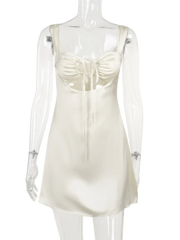 Mini Dresses- Elegant Cream A-Line Mini Dress for Cocktails- - Chuzko Women Clothing