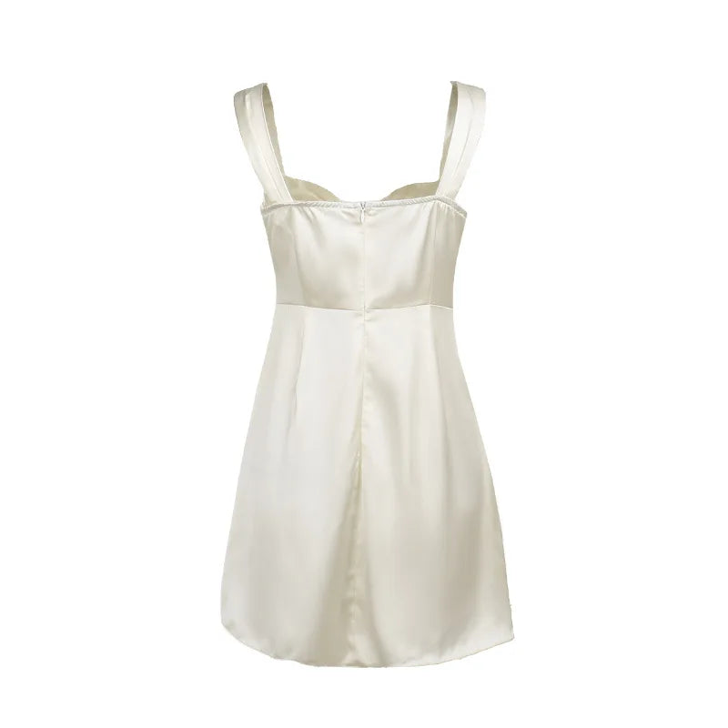 Mini Dresses- Elegant Cream A-Line Mini Dress for Cocktails- - Chuzko Women Clothing