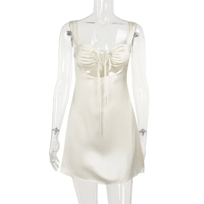 Mini Dresses- Elegant Cream A-Line Mini Dress for Cocktails- - Chuzko Women Clothing