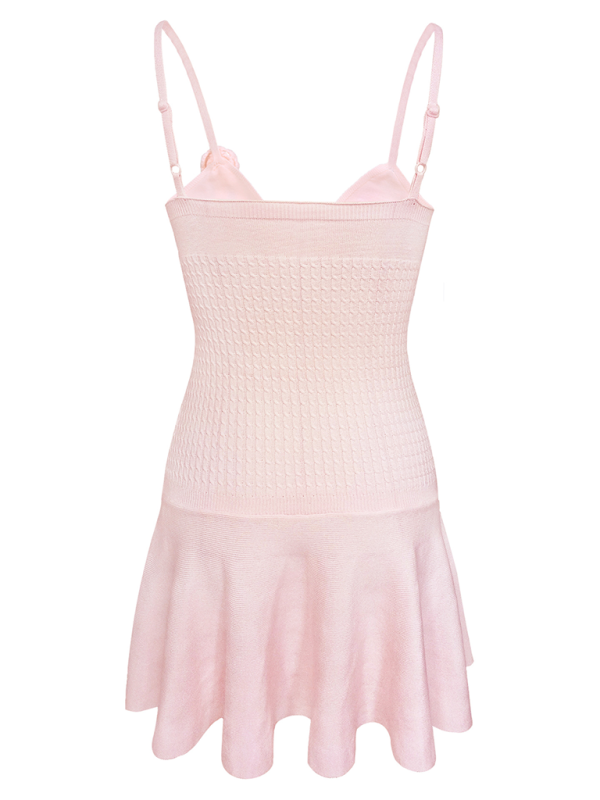 Mini Dresses- Knitting Cami Flared Mini Dress for Outdoor Events- - Chuzko Women Clothing