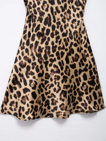 Mini Dresses- Leopard Print Cowl Neck Cocktail Dress- - Chuzko Women Clothing