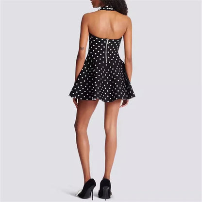 Polka Dots Women's Couture Summer Cocktail Fit & Flare Mini Dress