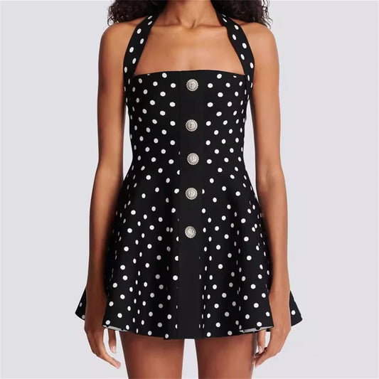 Polka Dots Damen Couture Sommer Cocktail Fit &amp; Flare Minikleid