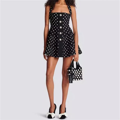 Polka Dots Damen Couture Sommer Cocktail Fit &amp; Flare Minikleid