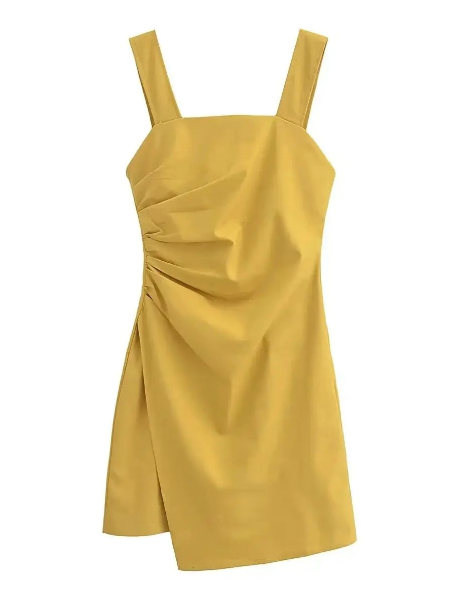 Mini Dresses- Solid Square Neck Mini Dress for Summer Cocktails- Orange- Chuzko Women Clothing
