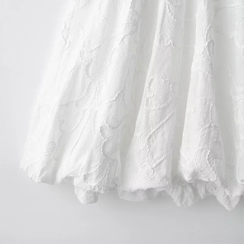 Summer Embroidered A-Line Puff Sleeves Dress