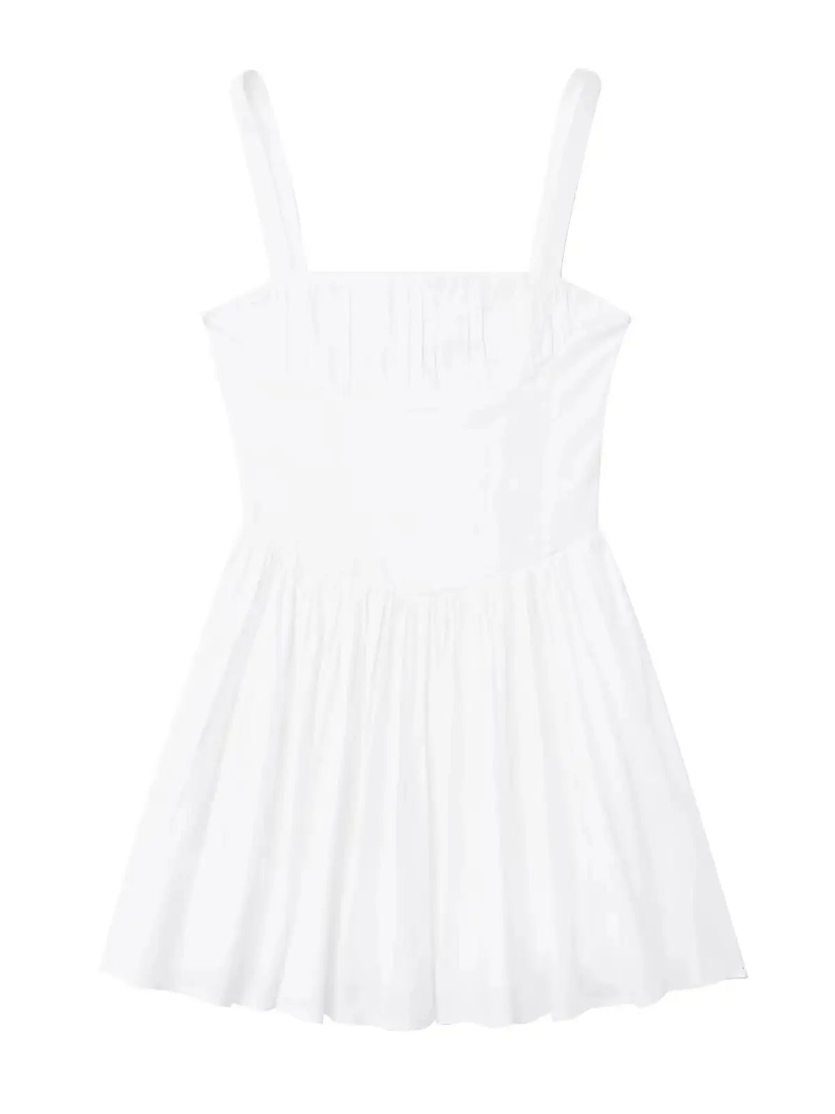 Mini Dresses- Summer Fit & Flare Black Dress with Pleats- WHITE- Chuzko Women Clothing