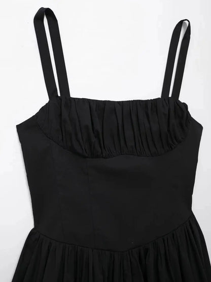 Mini Dresses- Summer Fit & Flare Black Dress with Pleats- - Chuzko Women Clothing