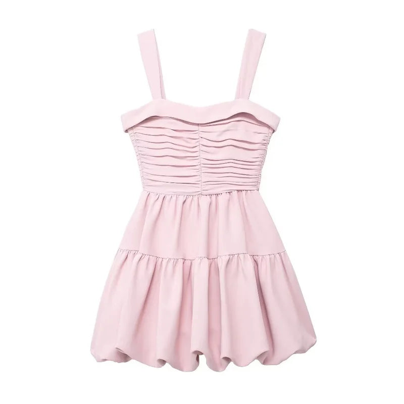Mini Dresses- Sweet Blush Ruffled Dress for Sunny Outings- - Chuzko Women Clothing