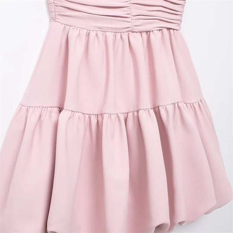 Mini Dresses- Sweet Blush Ruffled Dress for Sunny Outings- - Chuzko Women Clothing