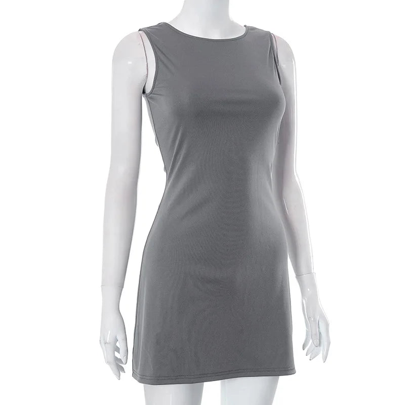 Mini Dresses- Woman Solid Essential A-Line Sleeveless Mini Dress- - Chuzko Women Clothing
