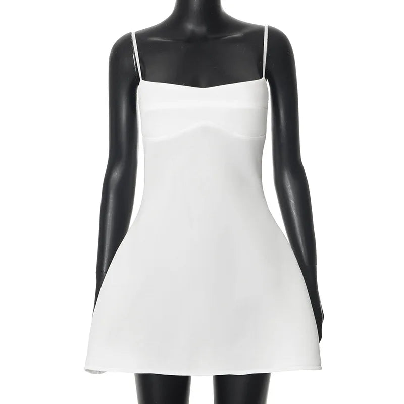 Mini Dresses- Women's A-Line Mini Dress with Runway Elegance- White- Chuzko Women Clothing