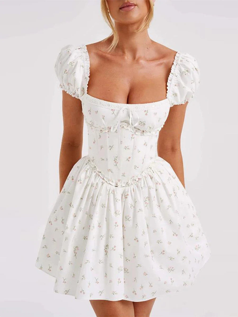 Women's Lace-Up Back Fit & Flare Milkmaid Corset Dress