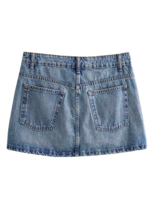 Mini Skirts- Faded Blue Mini Skirt- - Chuzko Women Clothing