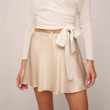 Mini Skirts- Silk Satin Circle A-Line Mini Skirt for Women- - Chuzko Women Clothing