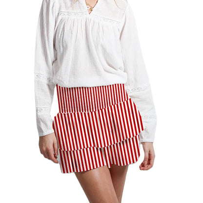 Mini Skirts- Women Layered Ruffled Mini Skirt – A Must-Have Bohemian Piece- Red- Chuzko Women Clothing