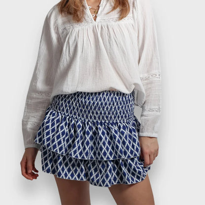 Mini Skirts- Women Layered Ruffled Mini Skirt – A Must-Have Bohemian Piece- Blue Navy- Chuzko Women Clothing