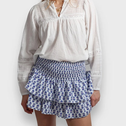 Mini Skirts- Women Layered Ruffled Mini Skirt – A Must-Have Bohemian Piece- Pink Blue- Chuzko Women Clothing