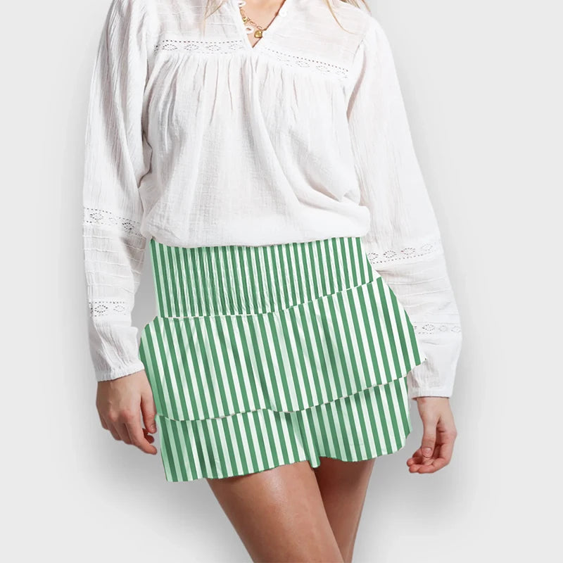 Mini Skirts- Women Layered Ruffled Mini Skirt – A Must-Have Bohemian Piece- Green- Chuzko Women Clothing