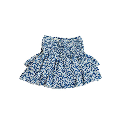Mini Skirts- Women Layered Ruffled Mini Skirt – A Must-Have Bohemian Piece- Paisley Blue- Chuzko Women Clothing