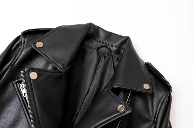 Moto Jackets- Women Faux Leather Biker Jacket- - Chuzko Women Clothing