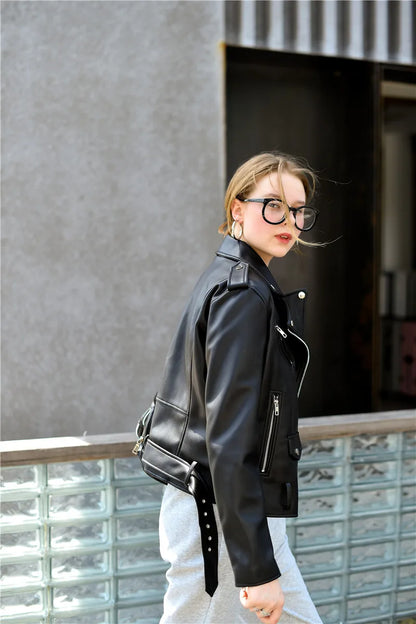 Moto Jackets- Women Faux Leather Biker Jacket- - Chuzko Women Clothing